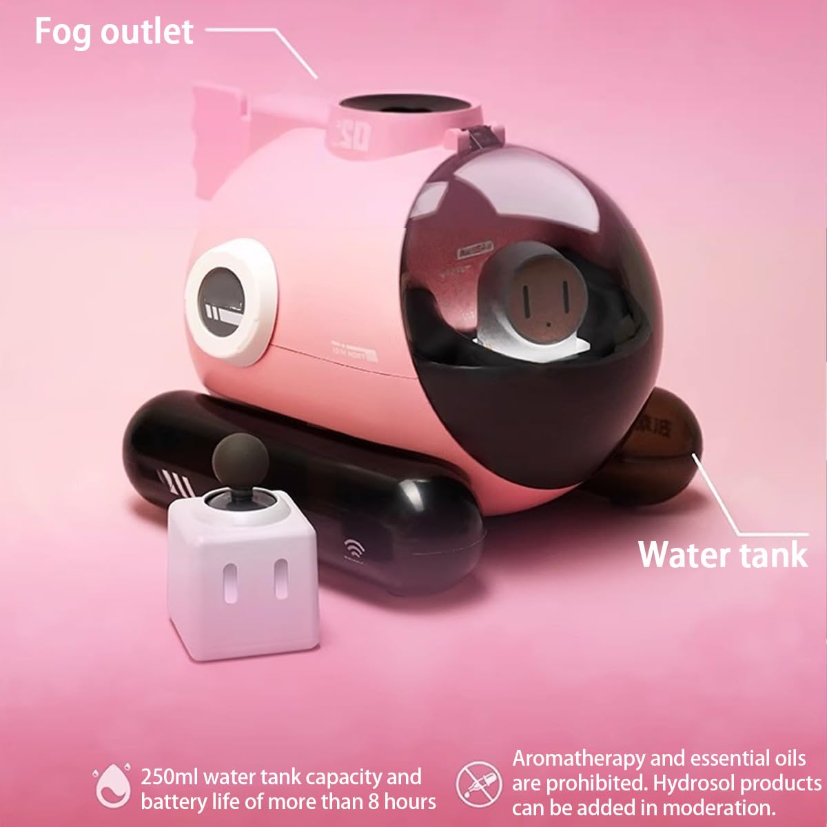 Humidificadores De 250 Ml para El Hogar, SIGA El Ritmo del Humidificador En Aerosol Musical, Humidificador Submarino De 5 W, Humidificador De Escritorio, con Control Remoto Y Luz Ambiental Pink