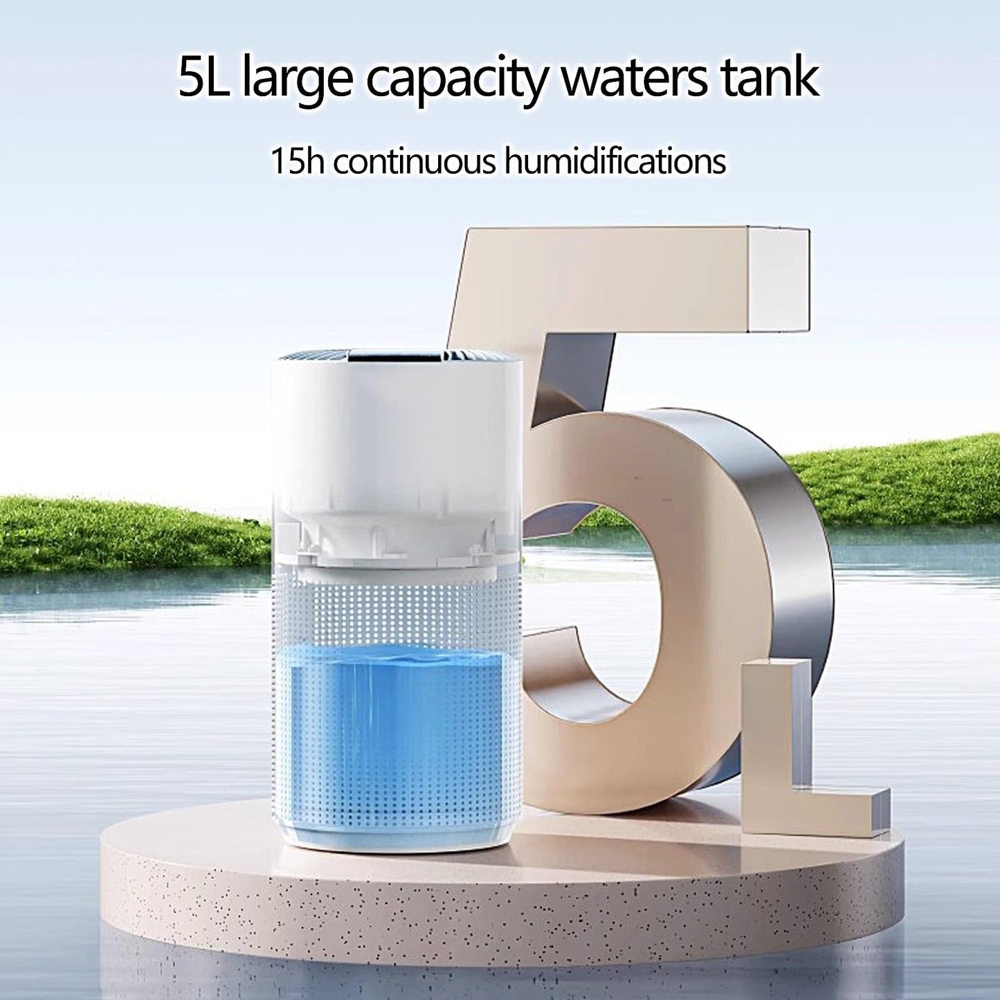 Humidificador de Aire 5L para Dormitorio, Duración de La Batería de 6.4H, 30.1dB Silencioso Humidificador Pequeño, 2 Velocidades Humidificador para 30-70㎡